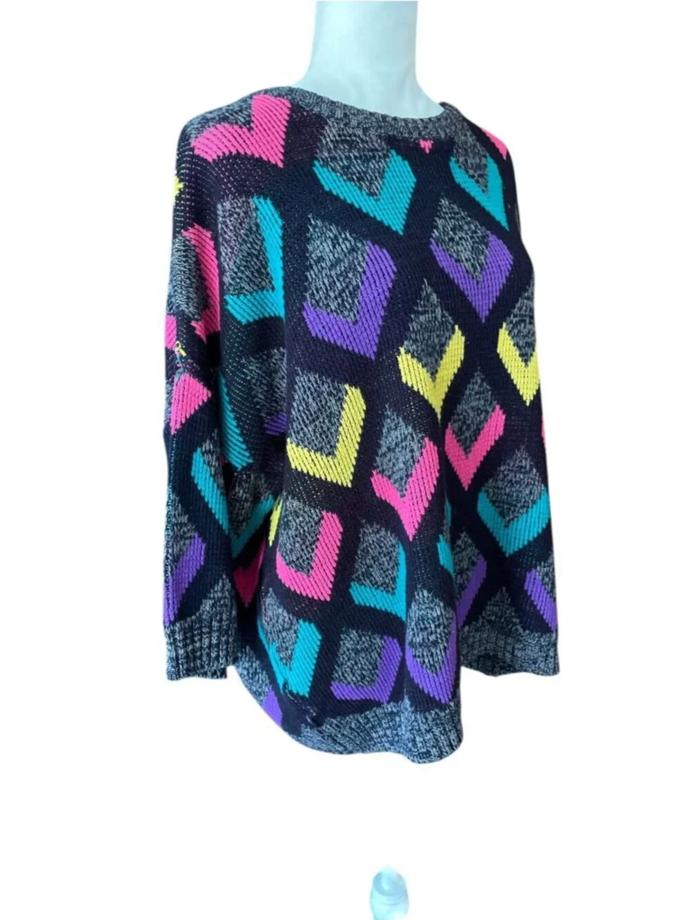 Retro 90's Bold Multicolor Sweater Abstract Shapes Vintage Knitwear Grandpa Swea - Picture 2 of 9